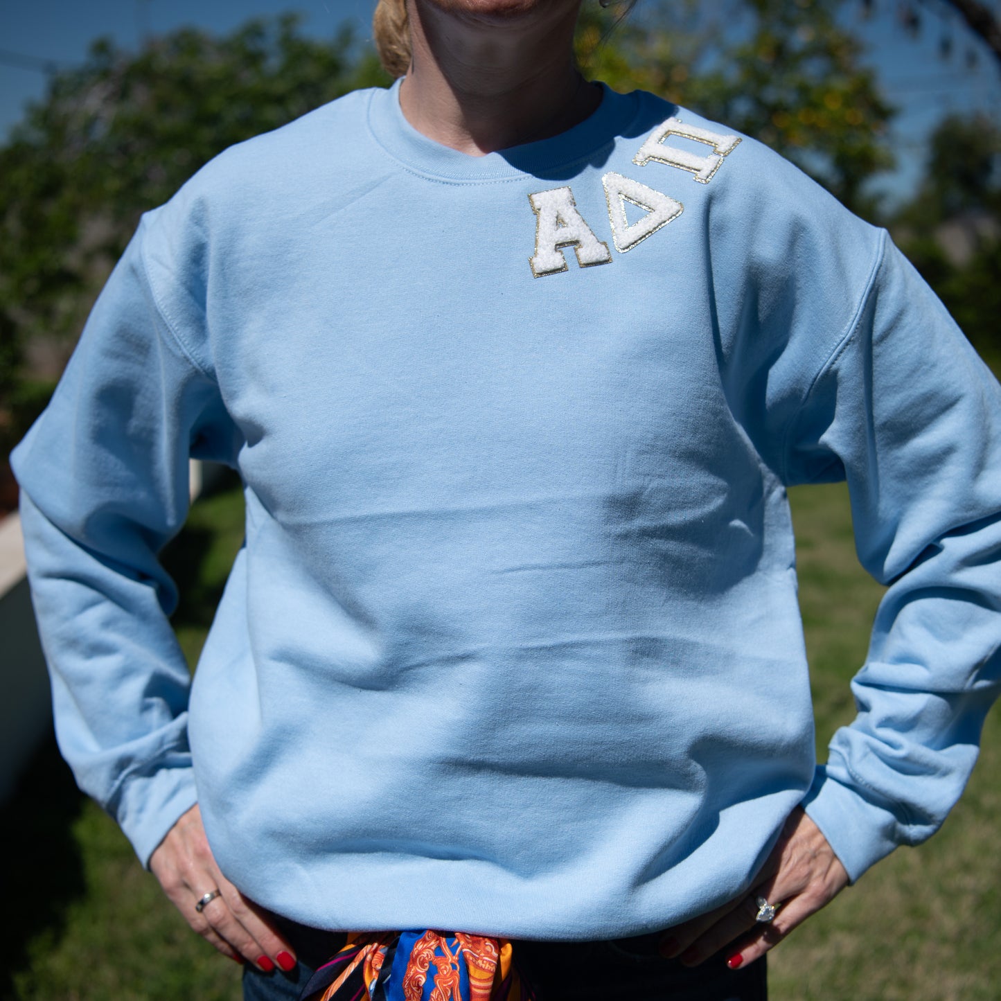 Alpha Delta Pi Chenille Patch Crewneck