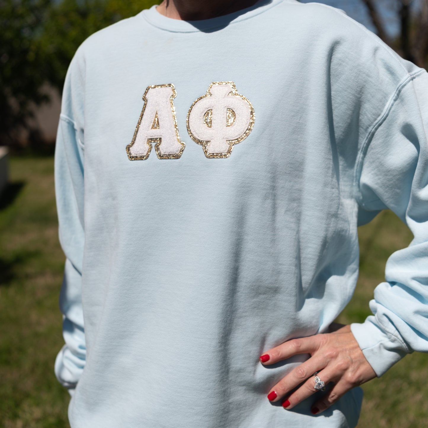 Alpha Phi Large Chenille Patch Crewneck