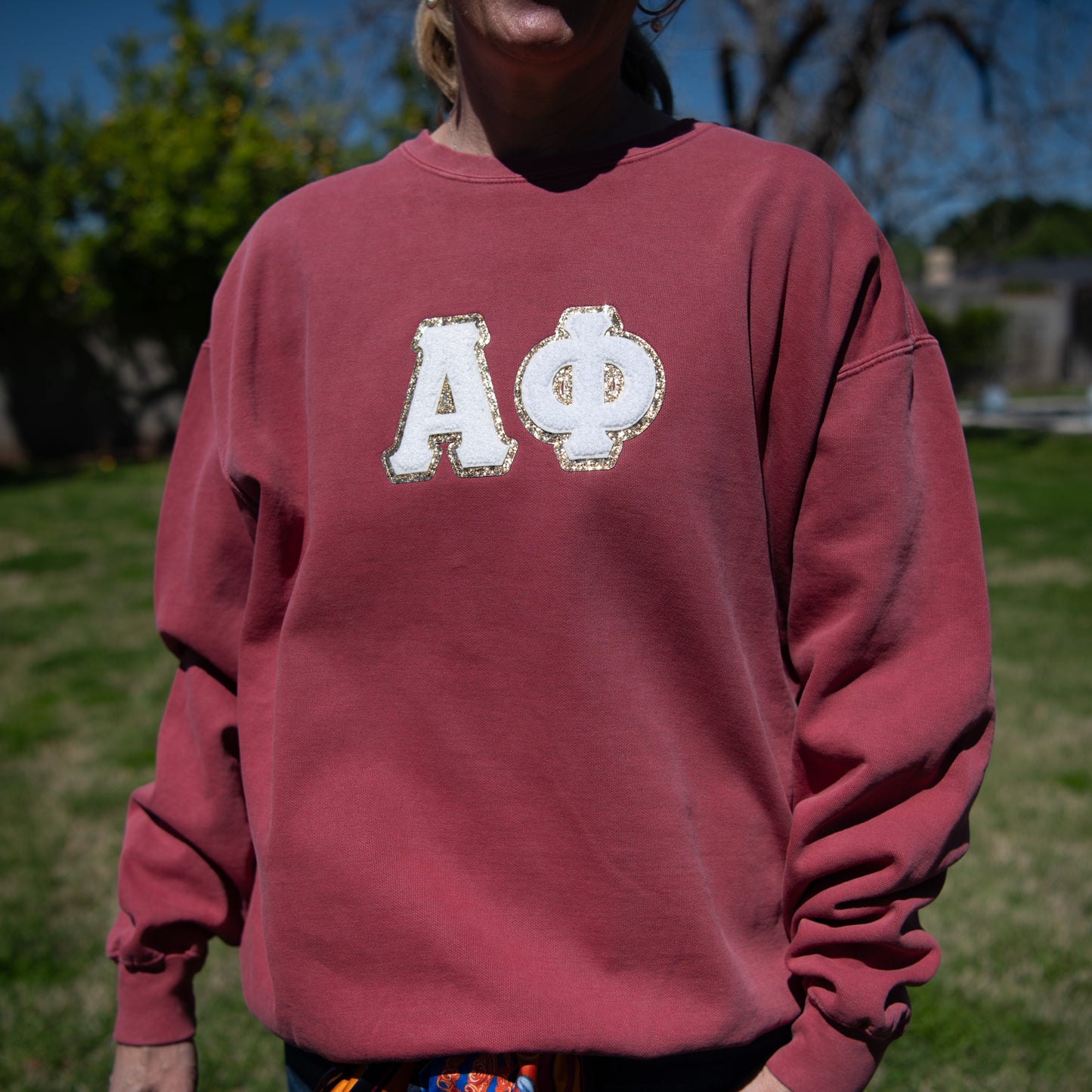 Alpha Phi Large Chenille Patch Crewneck